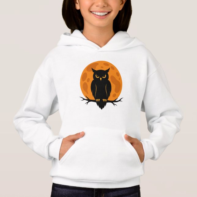 Camiseta Design de Halloween Coruja Preta & Lua Cheia (Frente)
