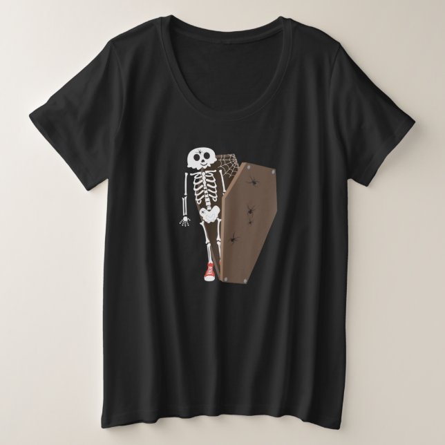 Camiseta Design de Halloween de Skeleton e Coffin (Frente do Design)