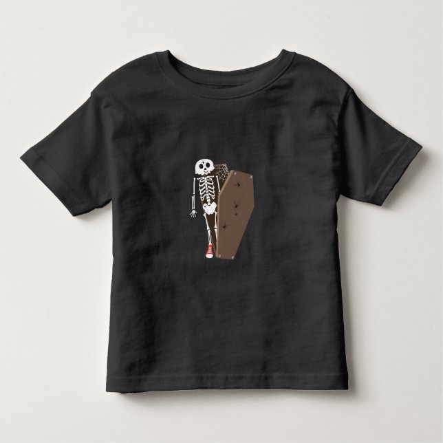 Camiseta Design de Halloween de Skeleton e Coffin (Frente)