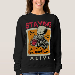 Camiseta Design de Halloween do Café de Skeleton vivo