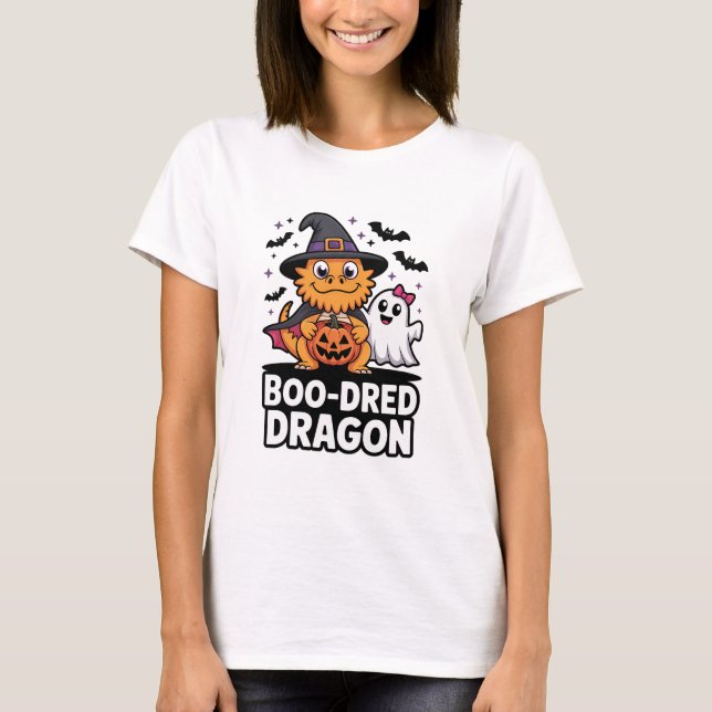 Camiseta Design de Halloween do Dragão Vermelho-Boo-Bonito (Frente)