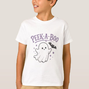 Camiseta Design de Halloween Fantasma e Morcego Fofo Peek a
