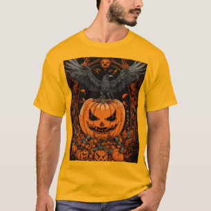 Camiseta "Design de Halloween Gótico com Símbolos Satânicos
