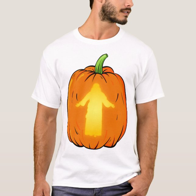 Camiseta Design de Halloween Jesus com Abóbora de Jesus (Frente)