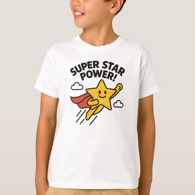 Camiseta Design de Herói Amarelo Fofo Super Estrela Poderos (Frente)