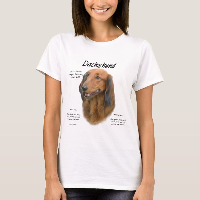 Camiseta Design de História de Dachshund (longhair) (Frente)