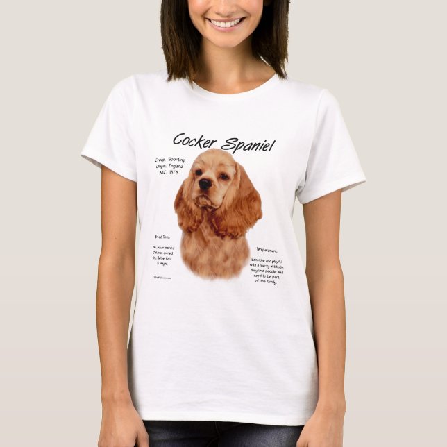Camiseta Design de História do Cocker Spaniel (vermelho) (Frente)
