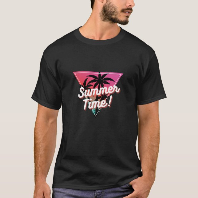 Camiseta Design de "Horário de Verão" com Palma de Sol Retr (Frente)