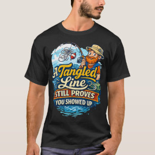 Camiseta Design de Humor de Linha Emaranhada de Pesca