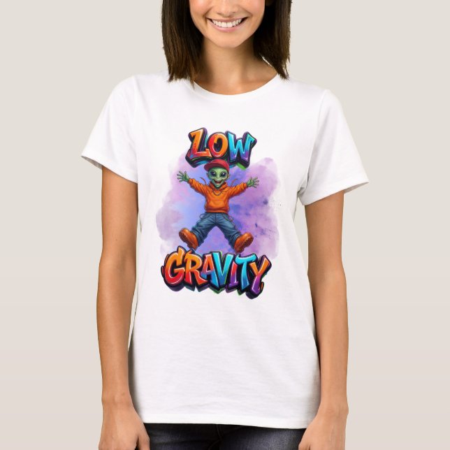 Camiseta Design de Humor Espacial Alien Divertido de Baixa  (Frente)