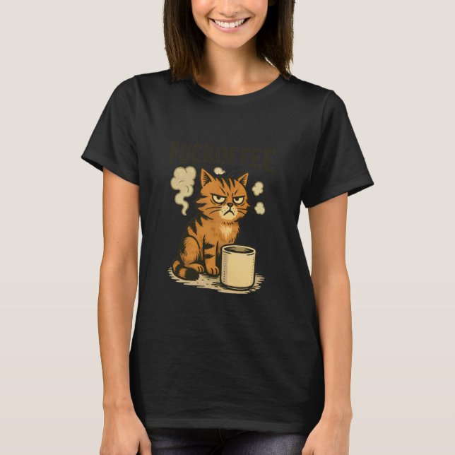 Camiseta Design de Humor Matinal de Gato Café Sarcástico (Frente)
