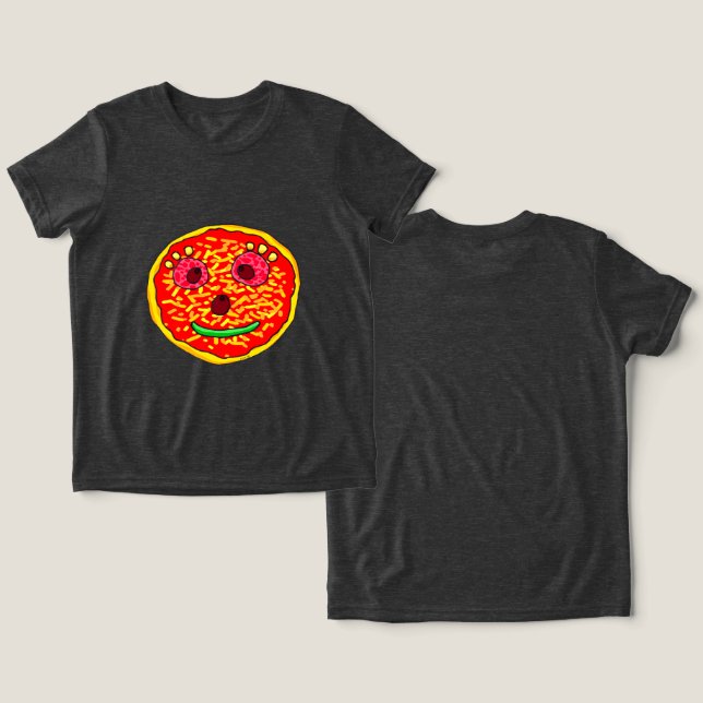 Camiseta Design de Ilustração da Face da Pizza Sorrindo (Design Frente e Verso)