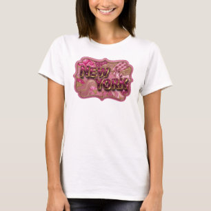 Camiseta Design de Impressão Rosa Limpo NEW YORK