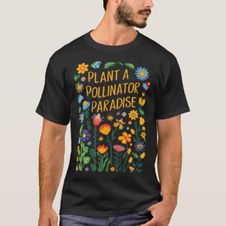 Camiseta Design de Jardim de Polinizadores Flores Silvestre