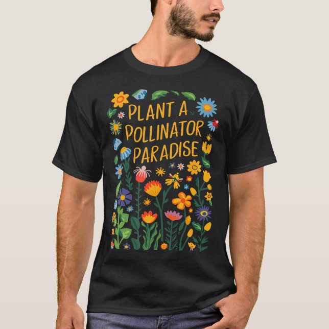 Camiseta Design de Jardim de Polinizadores Flores Silvestre (Frente)