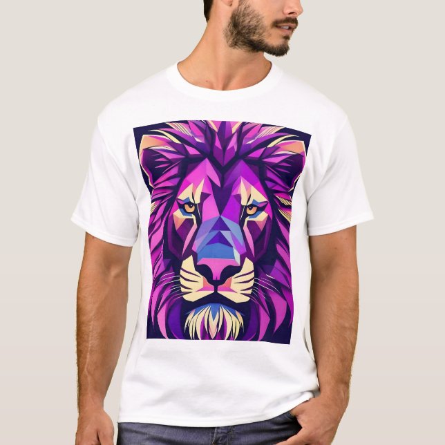 Camiseta Design de leão elegante com feltro geométrico (Frente)