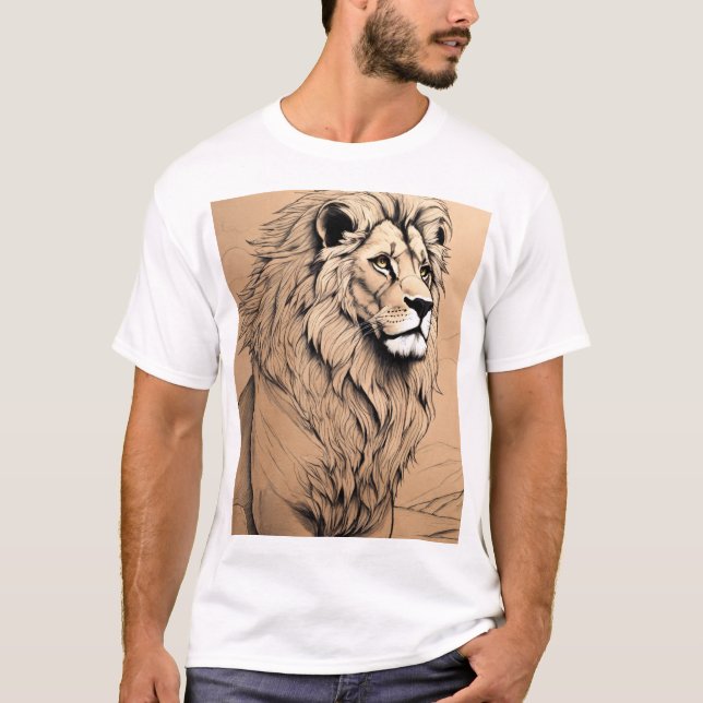 Camiseta design de leão geométrico com holografia (Frente)