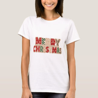 Camiseta Design de Letreiro Patchwork Feliz Natal