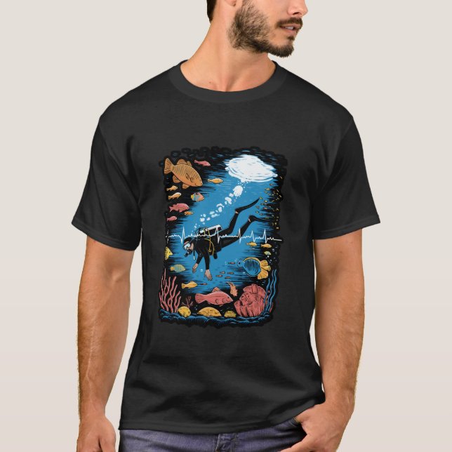 Camiseta Design de Linha de Batimento Cardíaco de Mergulhad (Frente)