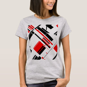 Camiseta Design de Linhas de Formas Diagonais Pretas Vermel