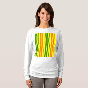 Camiseta Design de Listras Verticais Laranja Amarelo Verde