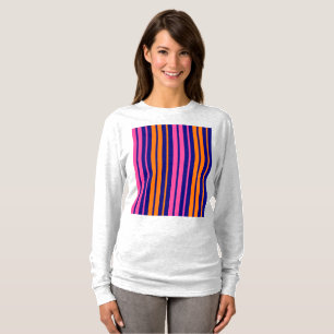 Camiseta Design de Listras Verticais Laranja Azul Rosa