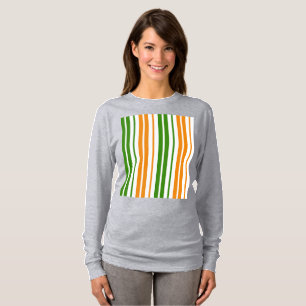 Camiseta Design de Listras Verticais Laranja Branco Verde