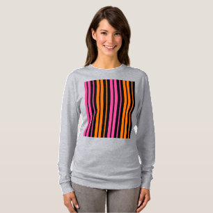 Camiseta Design de Listras Verticais Laranja Preto Rosa