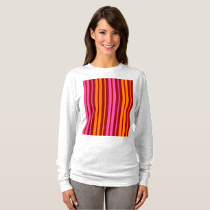 Camiseta Design de Listras Verticais Laranja Rosa