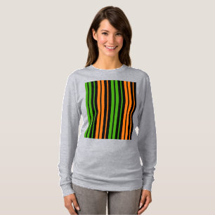Camiseta Design de Listras Verticais Laranja Verde
