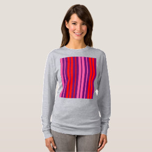 Camiseta Design de Listras Verticais Rosa Roxo Vermelho
