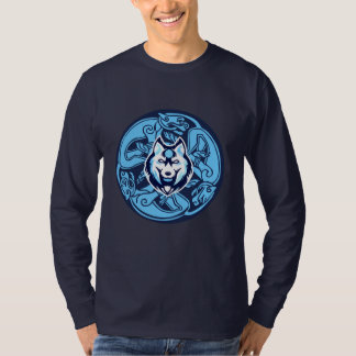 Camiseta design de lobo celta azul e branco