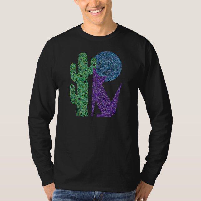 Camiseta Design de Lobo Coyote Roxo Colorido Sudoeste (Frente)