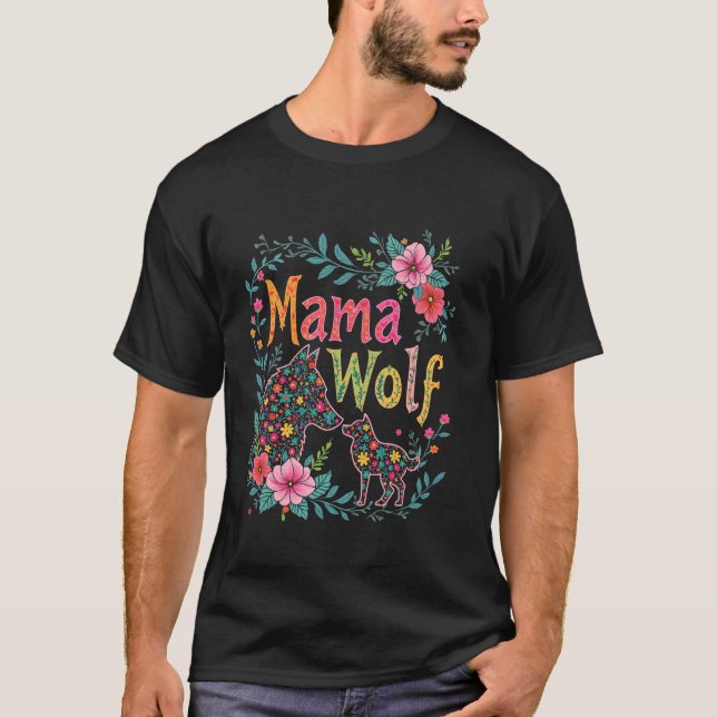 Camiseta design de lobo de flor da Mamãe Loba (Frente)