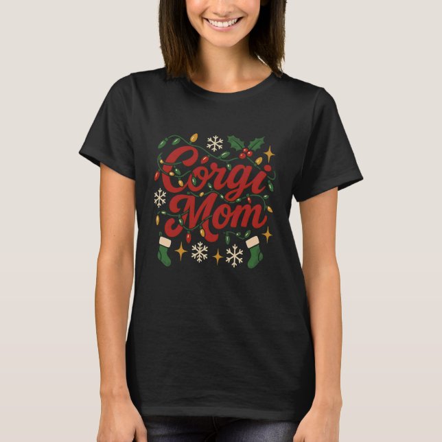 Camiseta Design de Luzes de Natal da Mamãe Corgi de Natal (Frente)