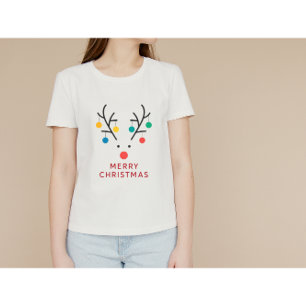 Camiseta Design de Luzes de Natal de Rena Minimalista Moder