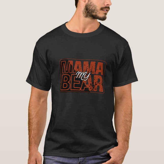 Camiseta Design de Mamãe Urso Vermelho Preto (Frente)