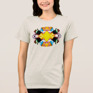 Camiseta Design de Mandala Amarelo com Cor Verde Azul Preto