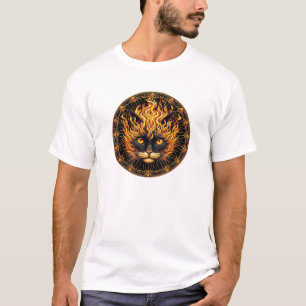Camiseta Design de Mandala para o Gato de Fogo Místico