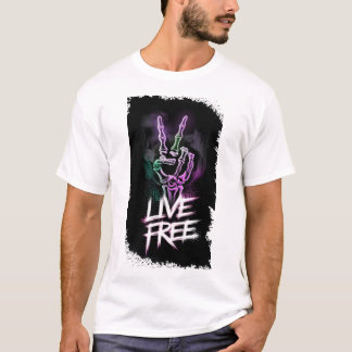 Camiseta "Design de Mão Livre de Neon Skeleton"