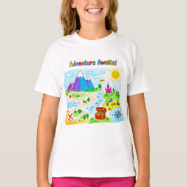 Camiseta Design de Mapa do Tesouro Aventura Espera Crianças
