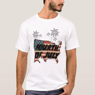 Camiseta Design de Mapa EUA Patriótico Vintage para o Quatr