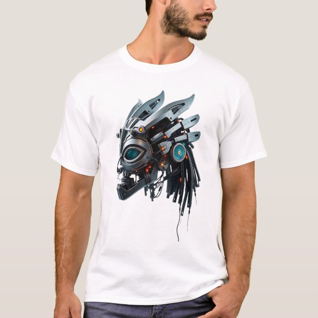 Camiseta Design de máscara tribal roótica futurística (Frente)