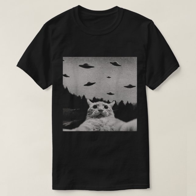 Camiseta Design de meme de encontro de gato OVNI (Frente do Design)