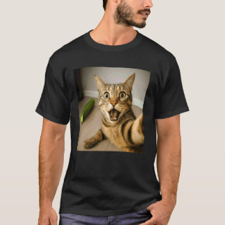 Camiseta Design de Meme de Gato Chocado com Pepino Selfie E