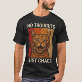 Camiseta Design de Meme de Gato Laranja Caos Sem Pensamento
