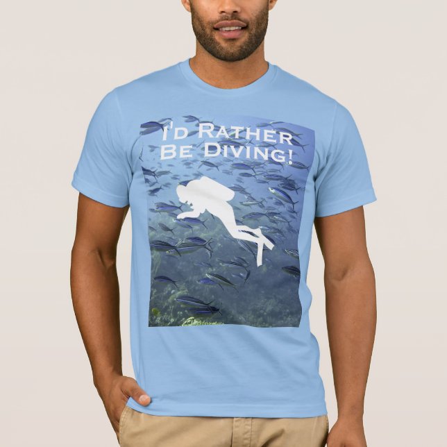 Camiseta Design de mergulhador "Eu Preferiria Estar Mergulh (Frente)