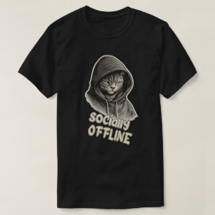 Camiseta Design de Moda de Gato Socialmente Offline Minimal