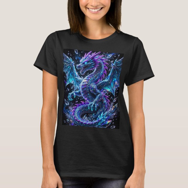 Camiseta design de mosaico de dragão de gelo neon (Frente)
