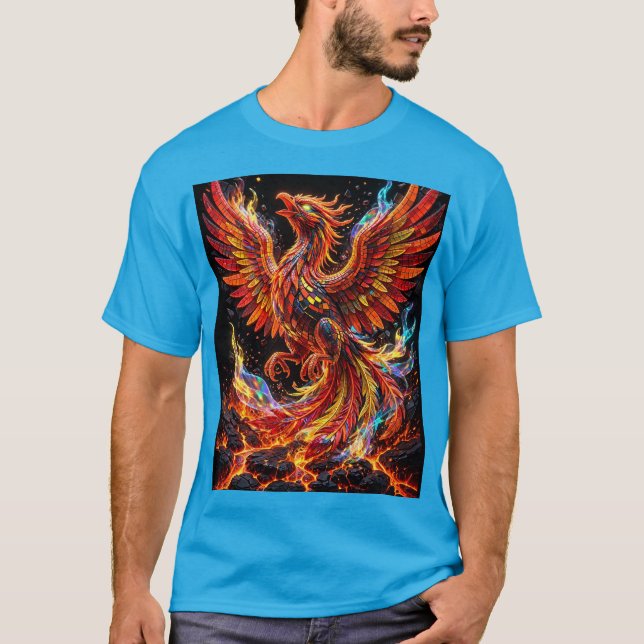 Camiseta design de mosaico de fênix de fogo de neon (Frente)